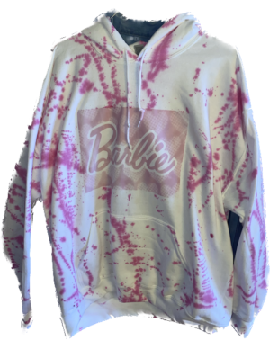 white, hoodie, light pink splatter, paint, custom, barbie